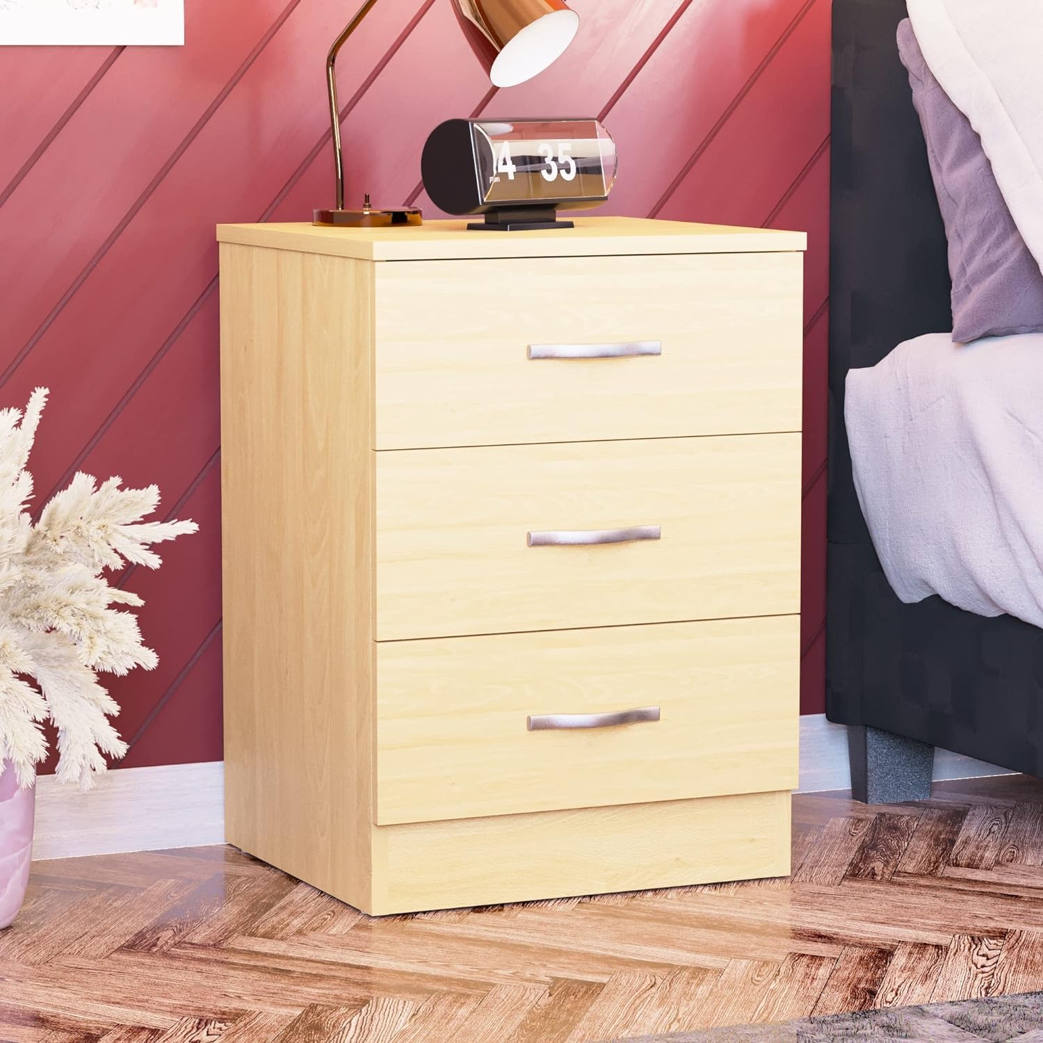 Furnilife Pine Wood Chest of Drawers, 3 Drawers with Metal Handles Unique Drawer Bedroom Furniture