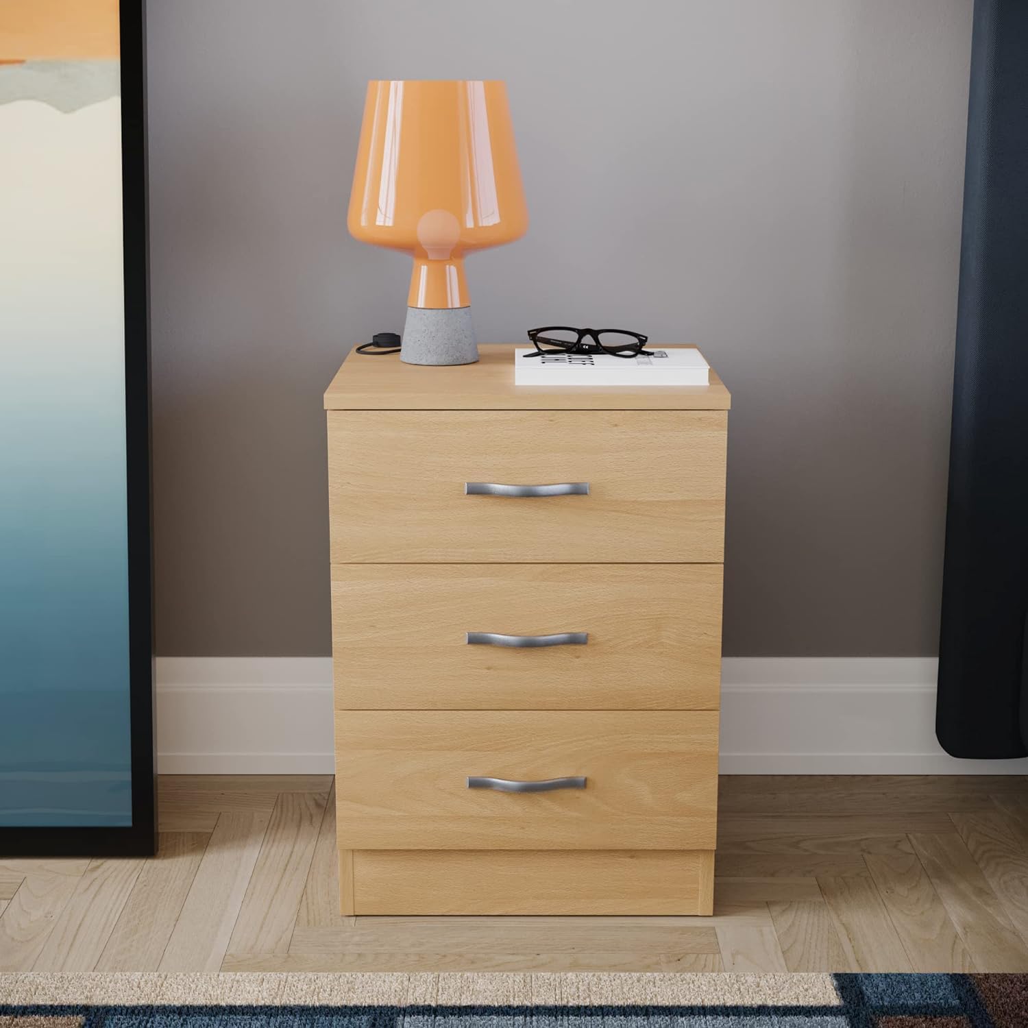 Furnilife Pine Wood Chest of Drawers, 3 Drawers with Metal Handles Unique Drawer Bedroom Furniture